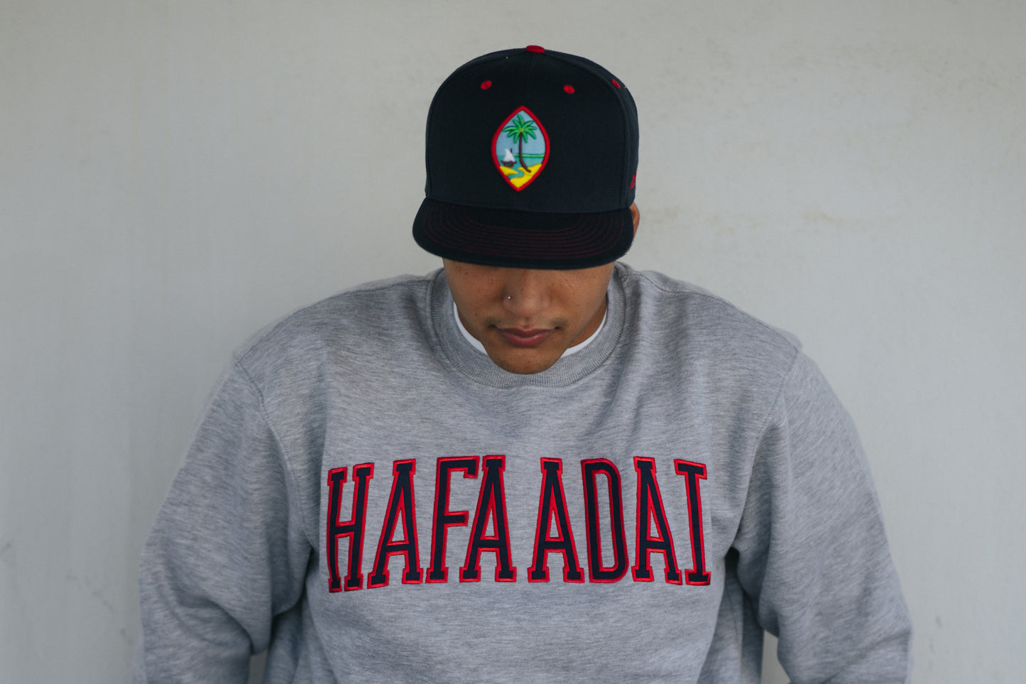 Hafa Adai Fleece Crewneck - Heather Grey w/ Red