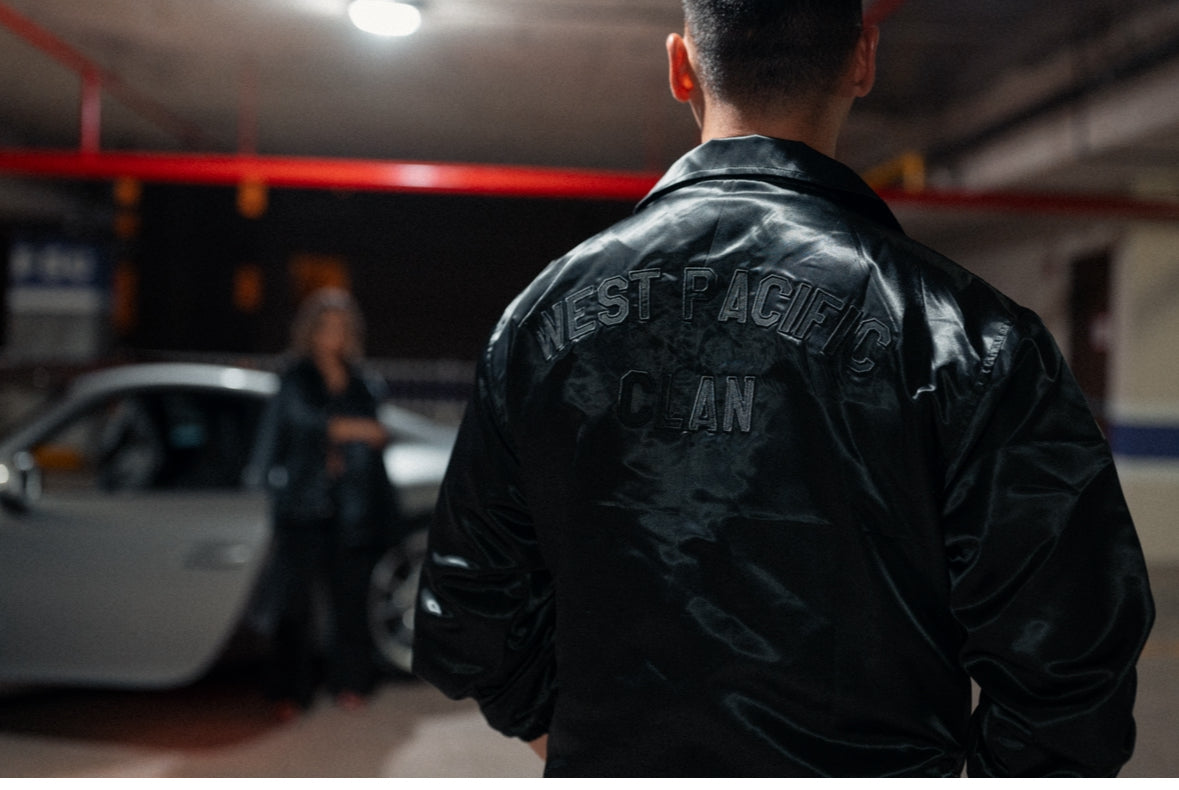 WPC Varsity Satin Coach Jacket - Black on Black