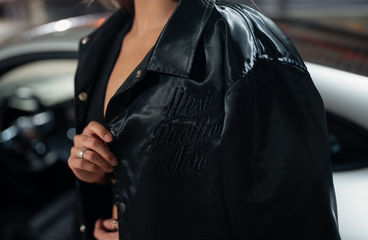 WPC Varsity Satin Coach Jacket - Black on Black