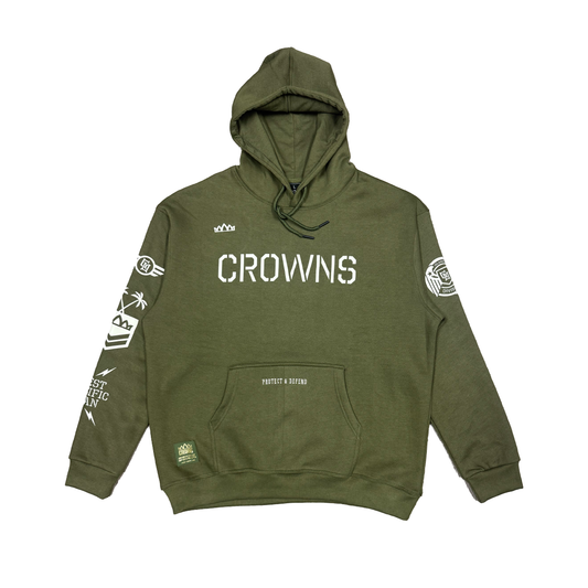 Defend Guahan Pullover Fleece Hoodie- Drab Green