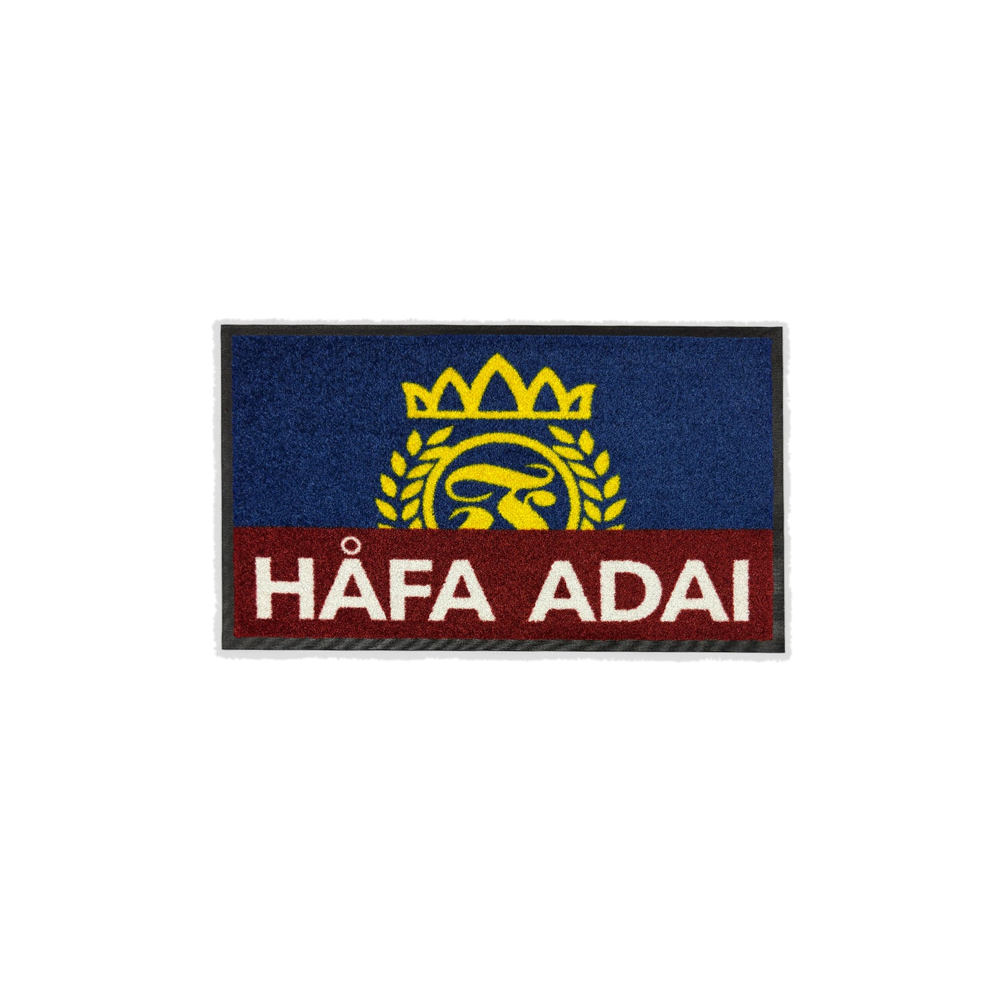 Hafa Adai Floor Mat- Navy w/ Yellow Crowned Laurel