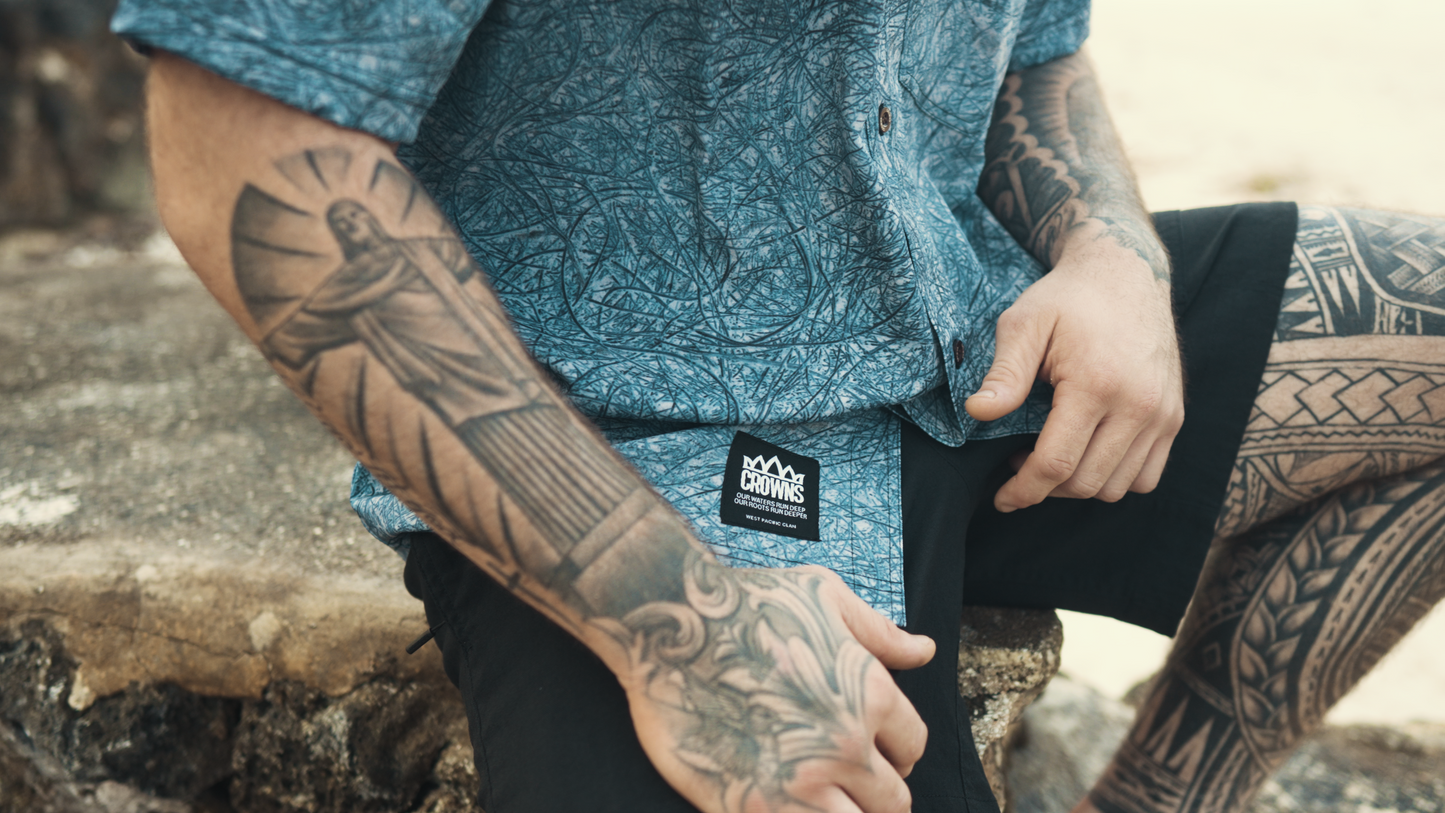 Kodda Niyok Button Up - Asút (Blue w/ Cream)