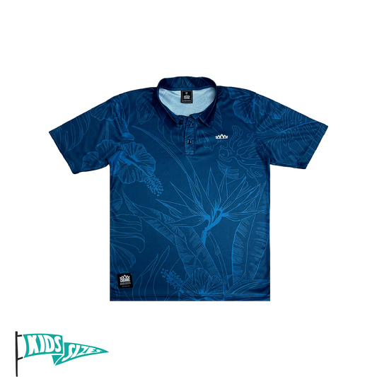 Marianas Floral Youth Performance Polo - Pacific Blue