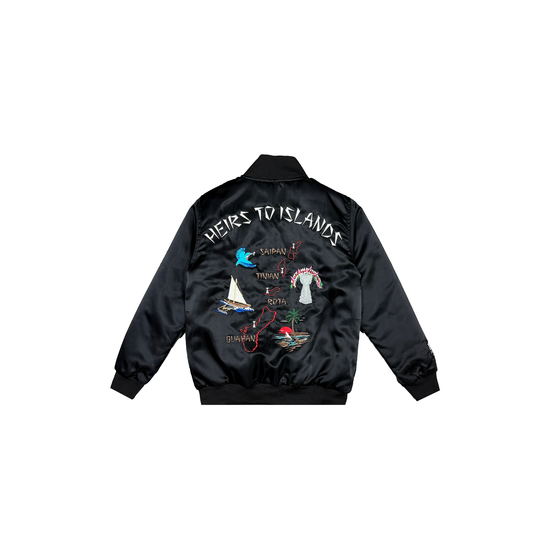 Heir to the Crown Map Kid's Satin Bomber Jacket- Black