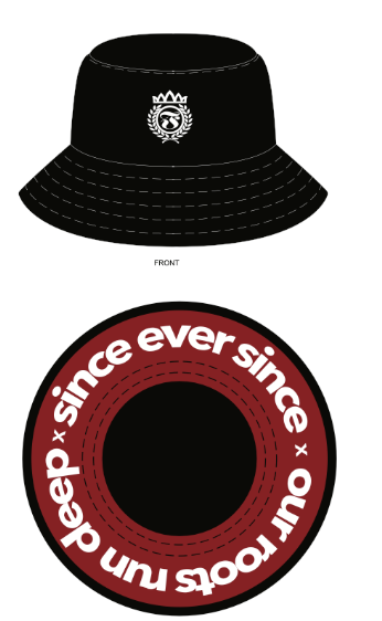 Crowned Laurel Bucket Hat- Black w/ Red