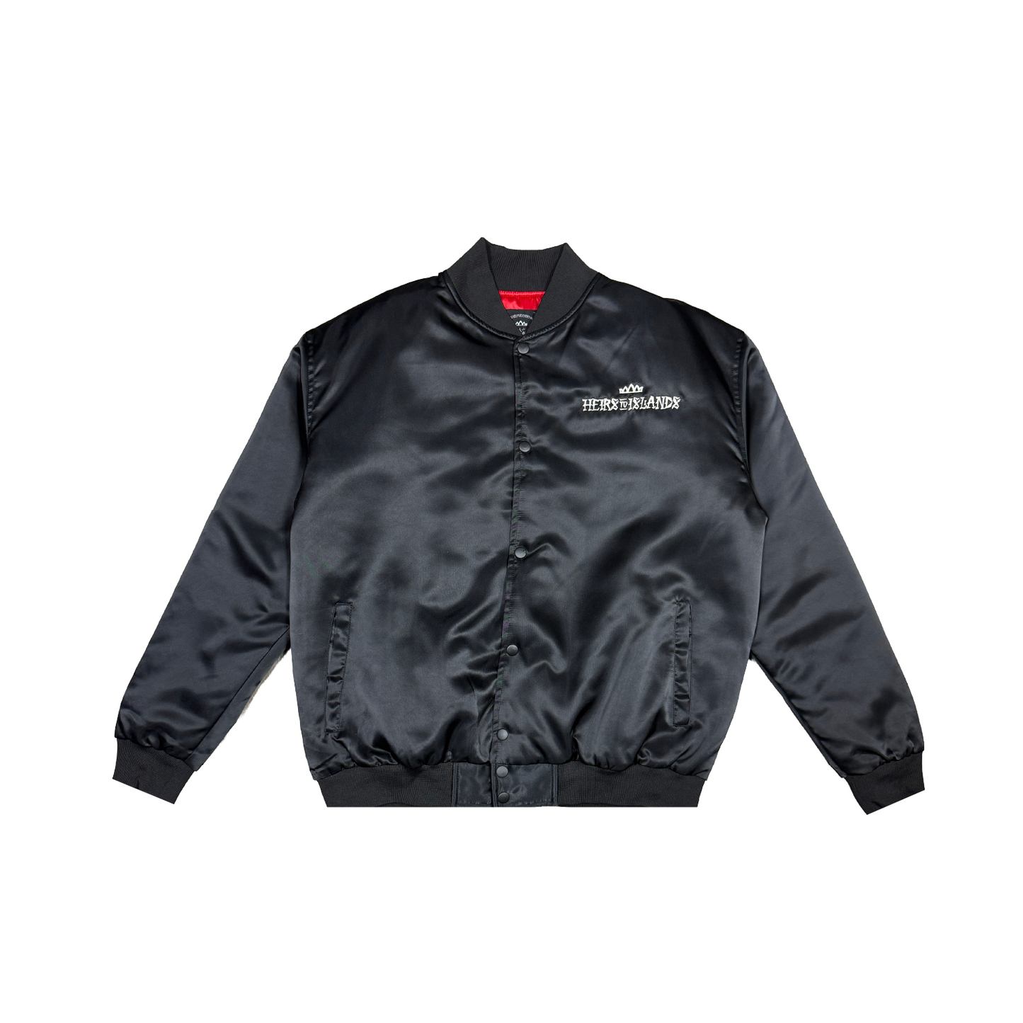 Heir to the Crown Map Satin Bomber Jacket- Black