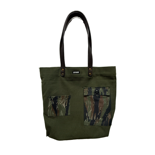 Logo Patch Canvas Tote - Tiger Camo on Green