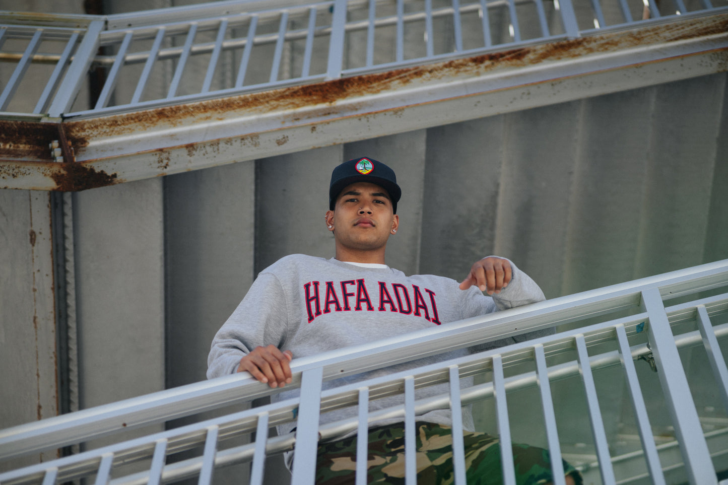 Hafa Adai Fleece Crewneck - Heather Grey w/ Red