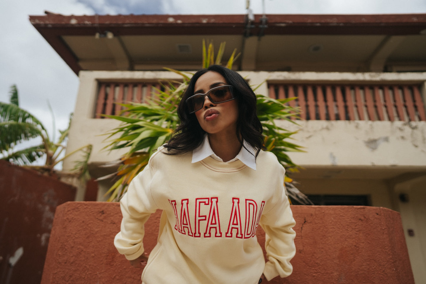 Hafa Adai Fleece Crewneck - Ivory w/ Red