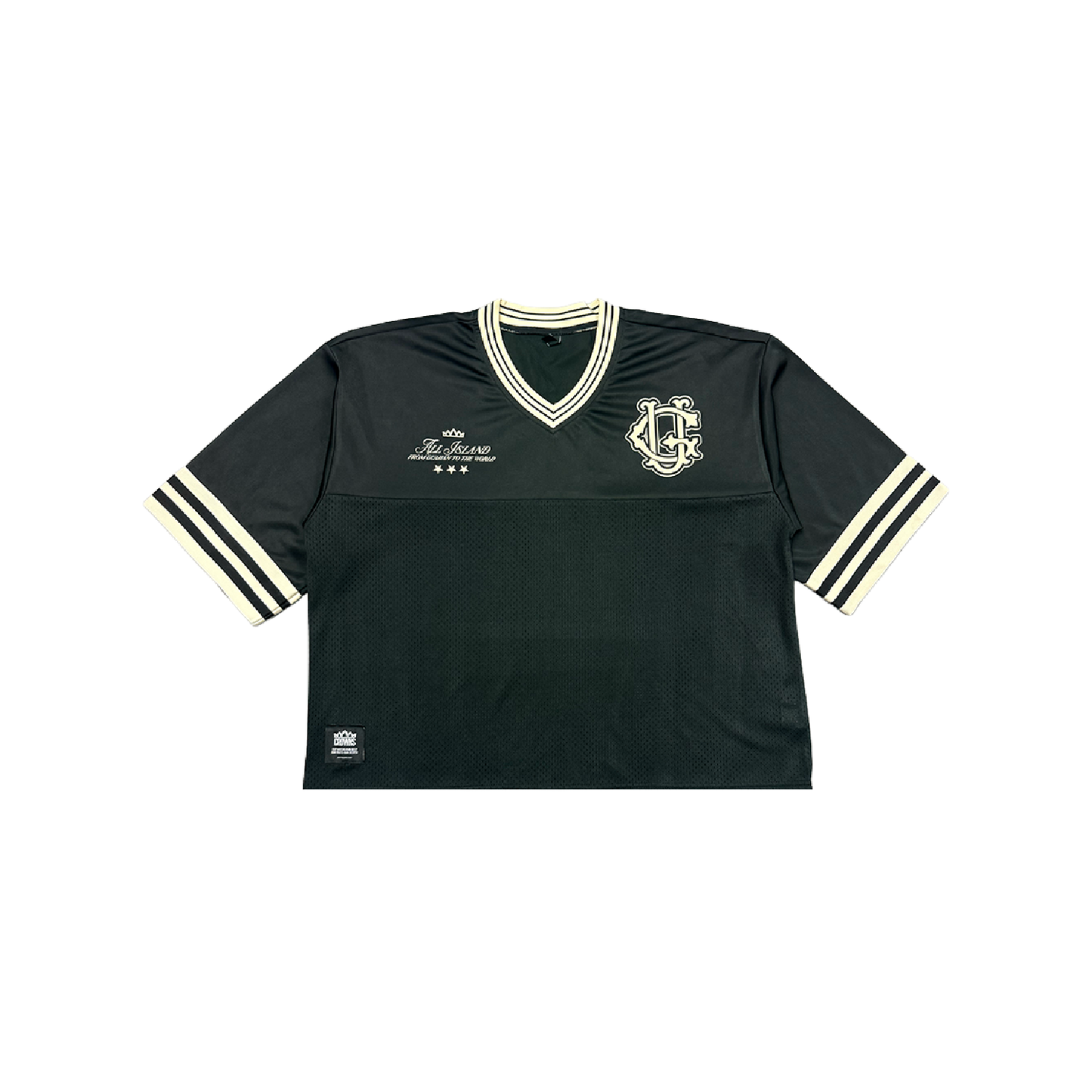 Varsity Logo Football Jersey- Black w/ Cream