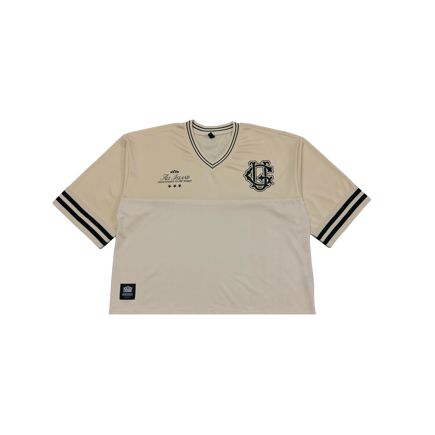 Varsity Logo Football Jersey- Cream w/ Black