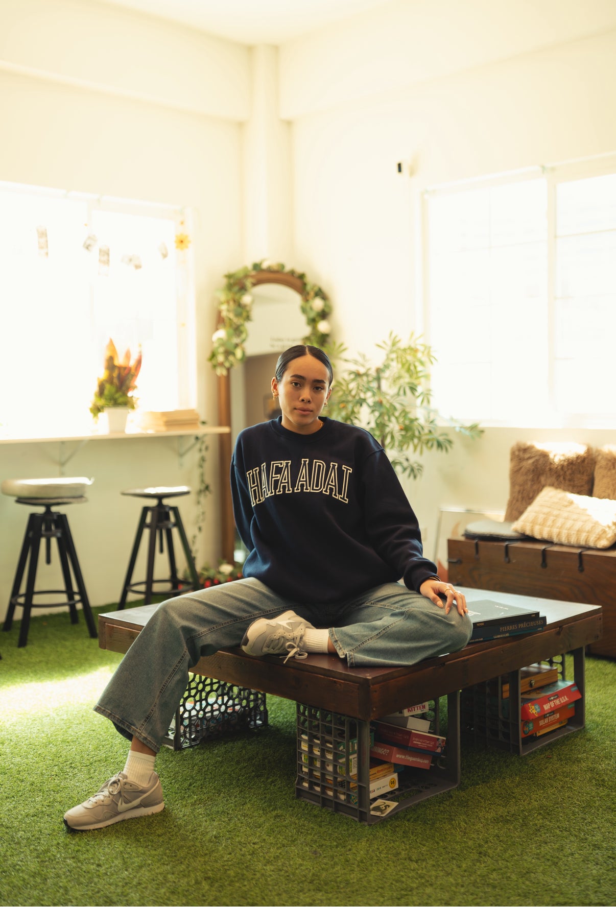 Hafa Adai Fleece Crewneck - Winter Nights (White on Navy)