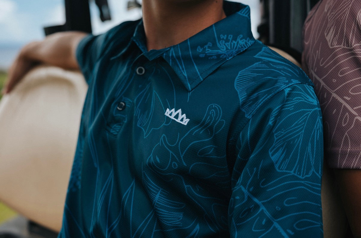 Marianas Floral Performance Polo - Pacific Blue