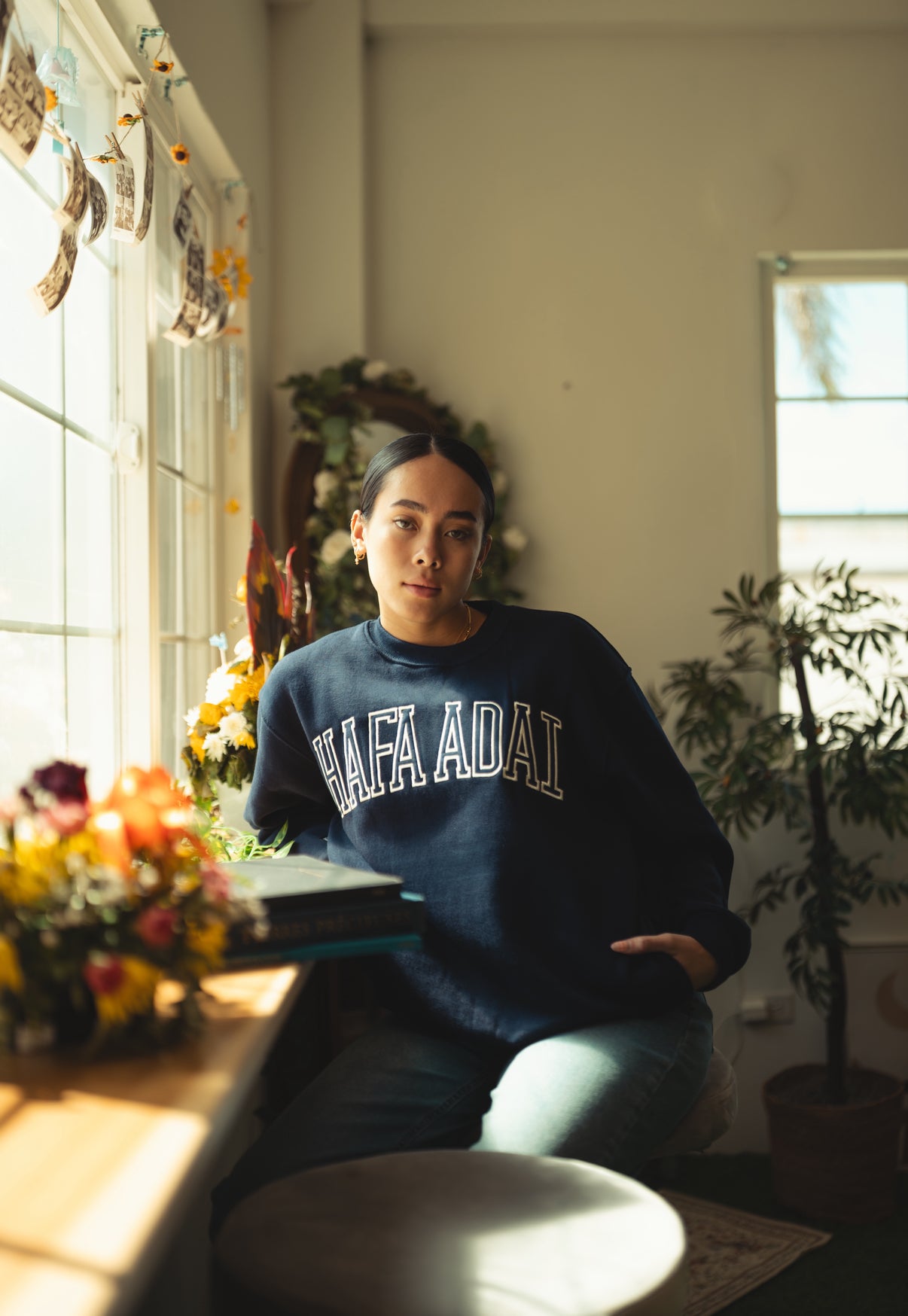 Hafa Adai Fleece Crewneck - Winter Nights (White on Navy)