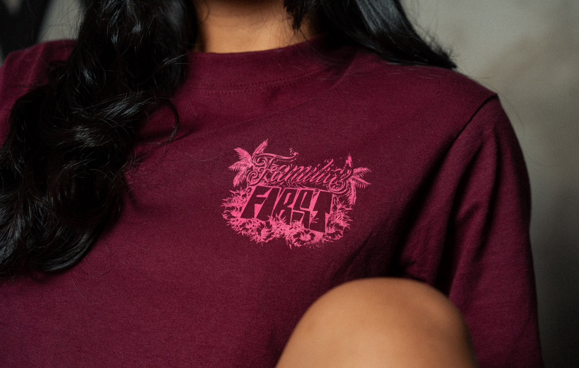 Familia First Tee - Fuschia on Maroon