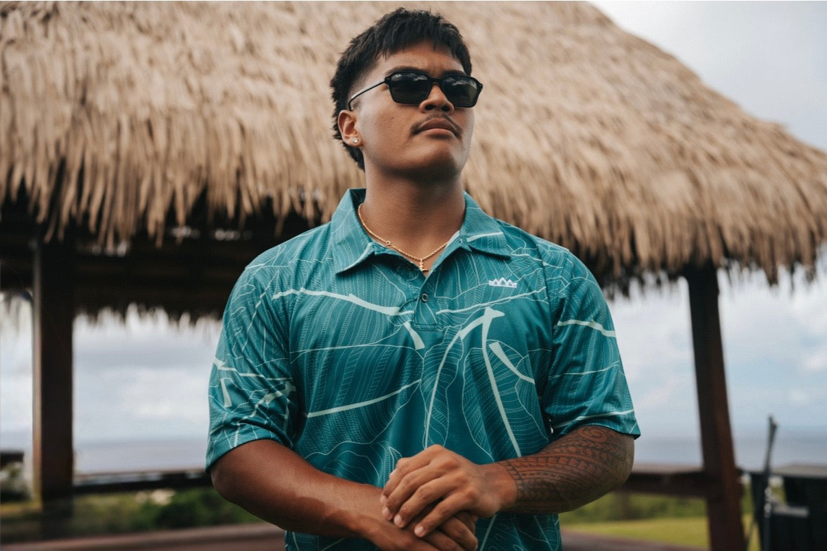 Marianas Floral Performance Polo - Reef Green
