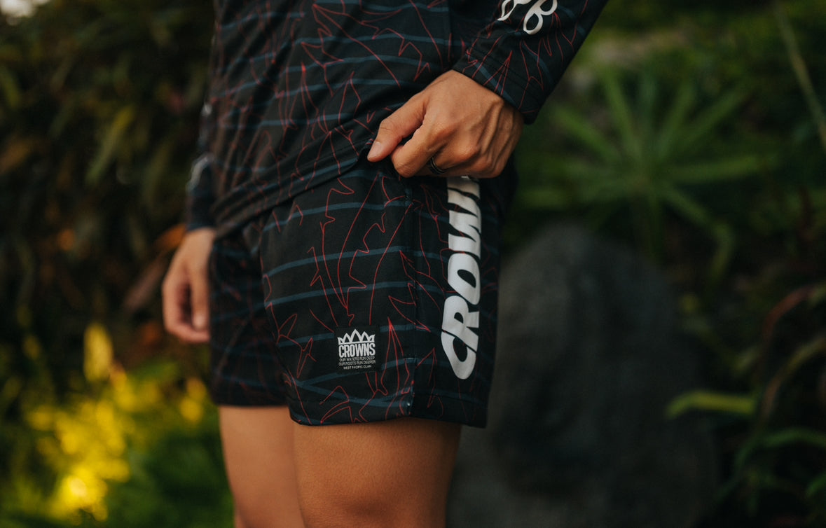 Standard Logo Shorties- Tropical Grid on Black