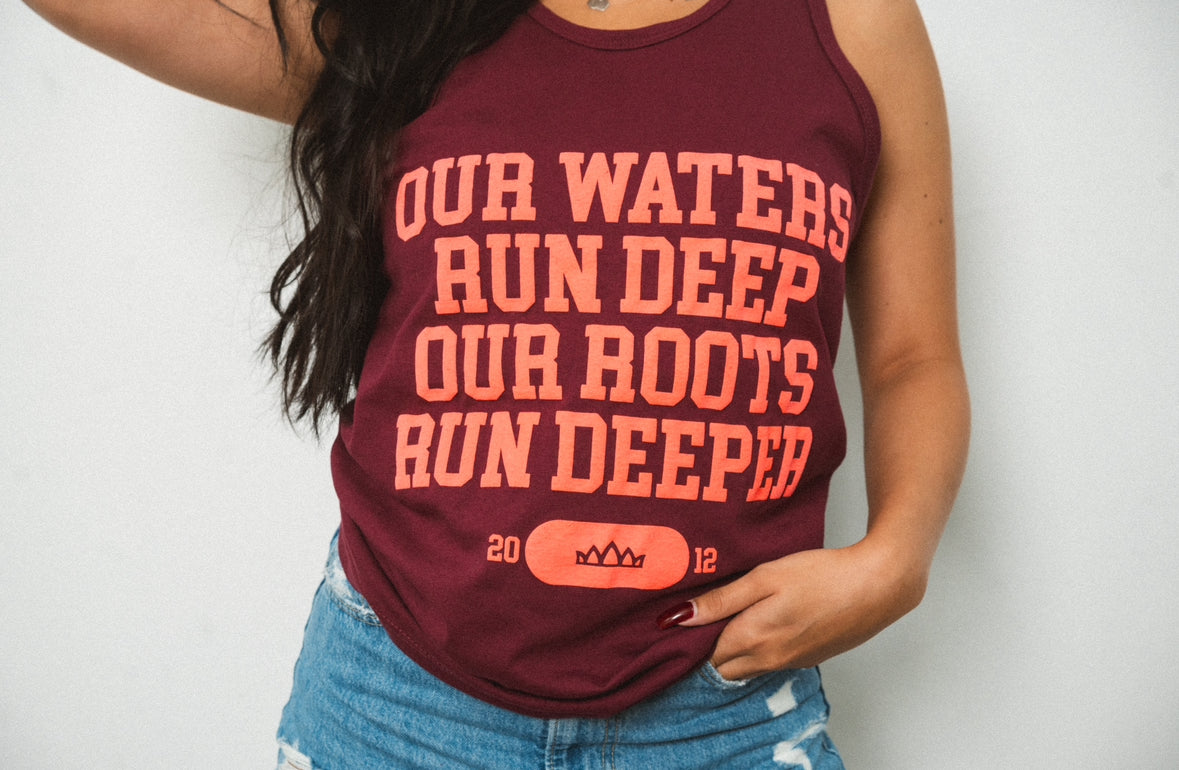 Deeper Roots Motto Tank- Blood ( Red on Maroon)