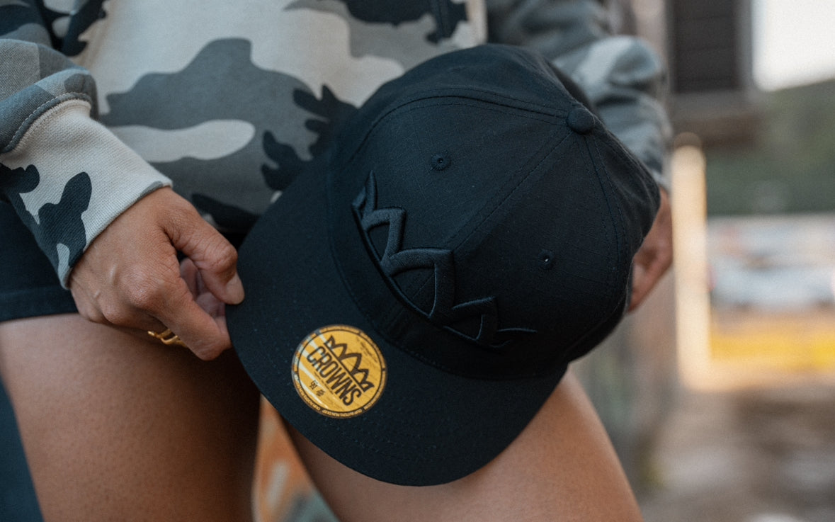 Crown Logo Fitted Hat - Black on Black Ripstop