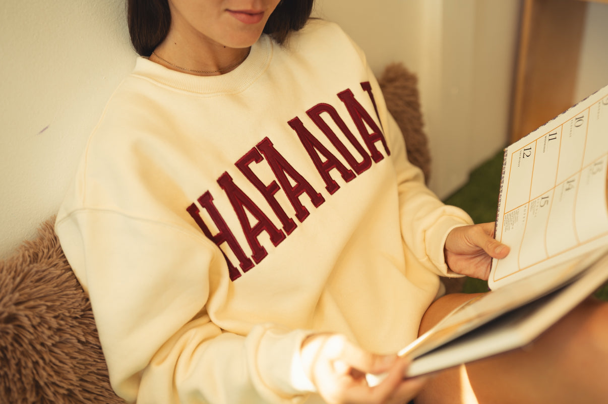 Hafa Adai Fleece Crewneck -   Maroon on Cream