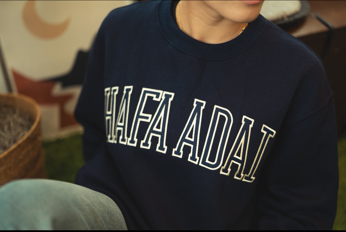 Hafa Adai Fleece Crewneck - Winter Nights (White on Navy)