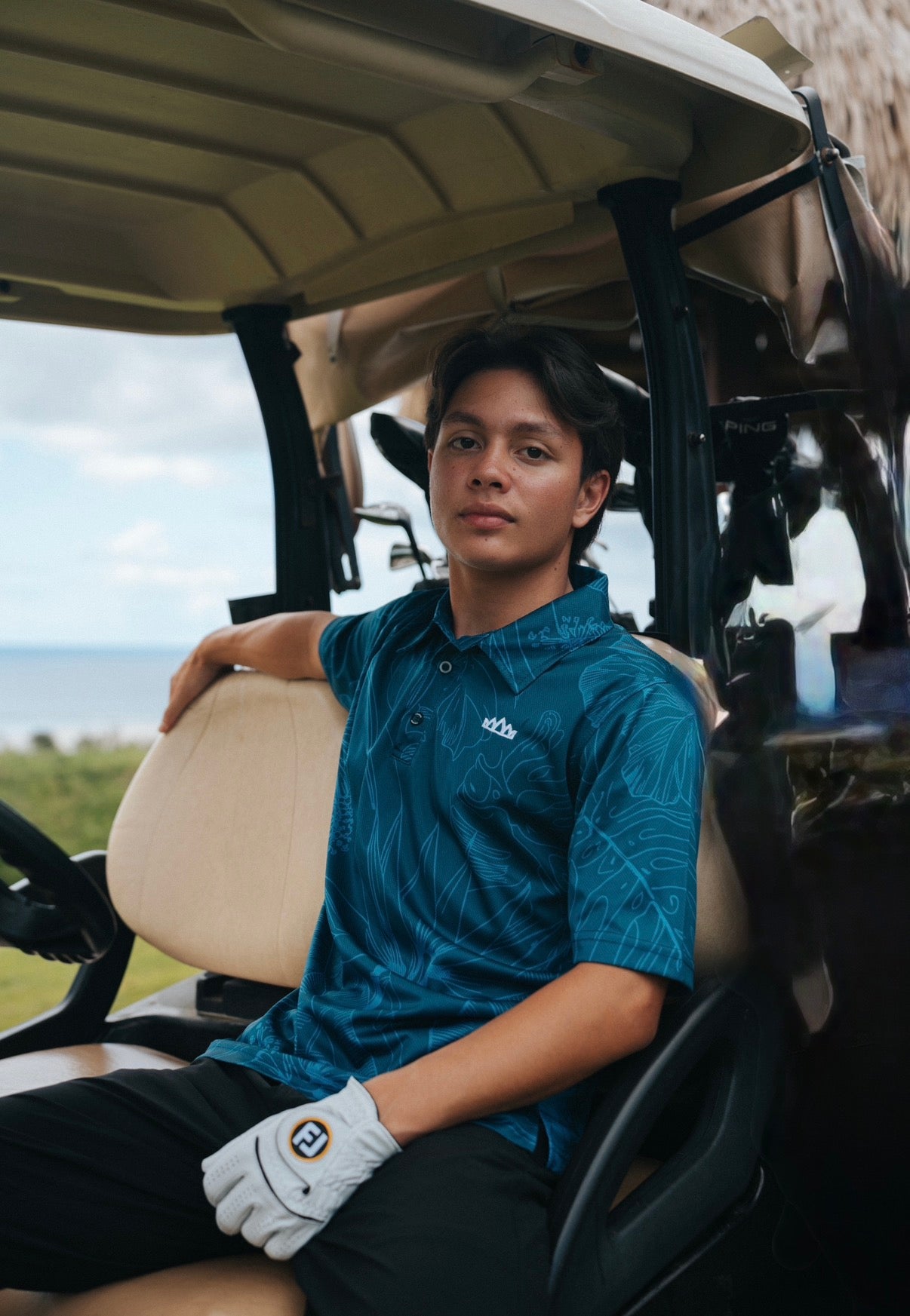 Marianas Floral Performance Polo - Pacific Blue