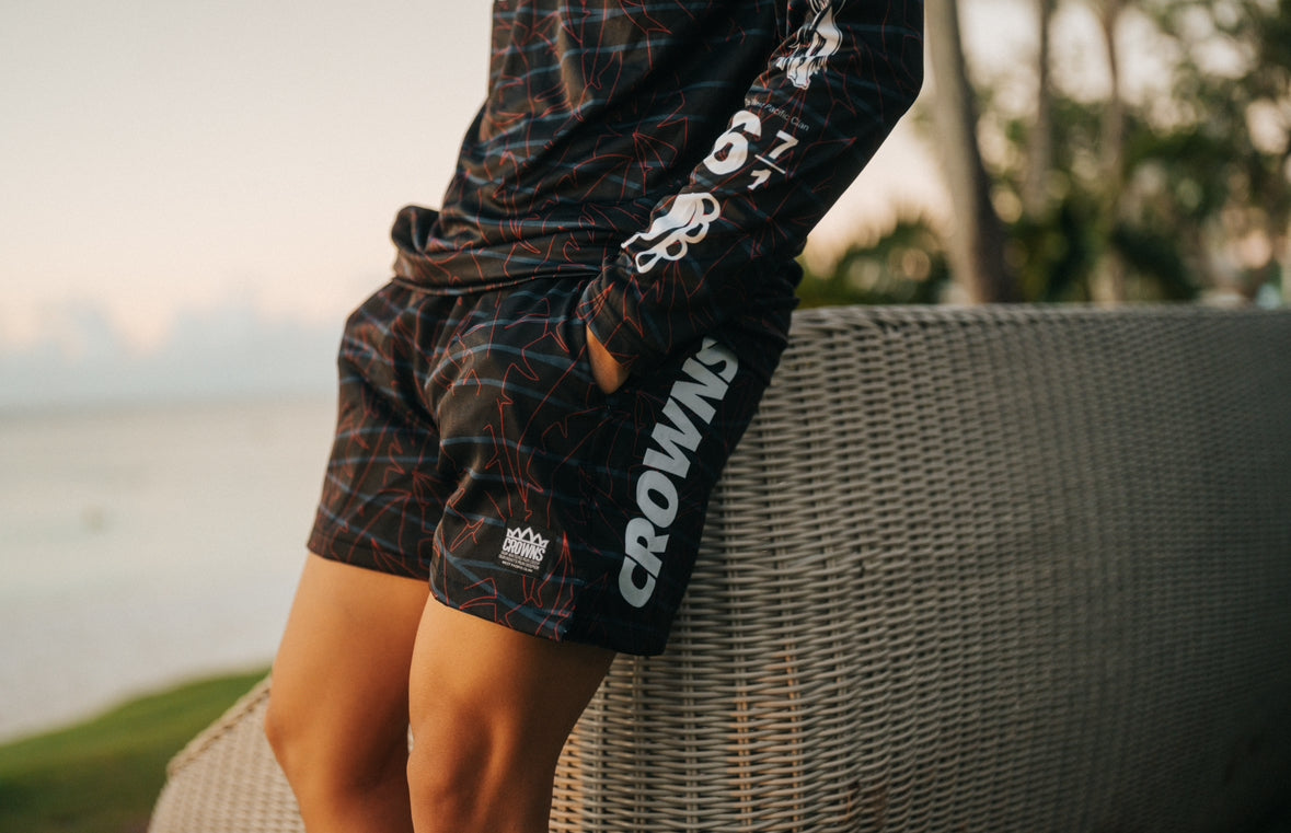 Standard Logo Shorties- Tropical Grid on Black