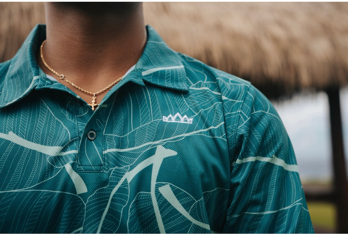 Marianas Floral Performance Polo - Reef Green