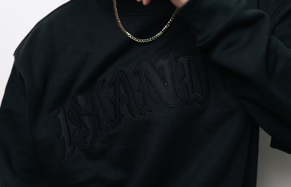 Islander Crewneck (Olde' English)- Black on Black