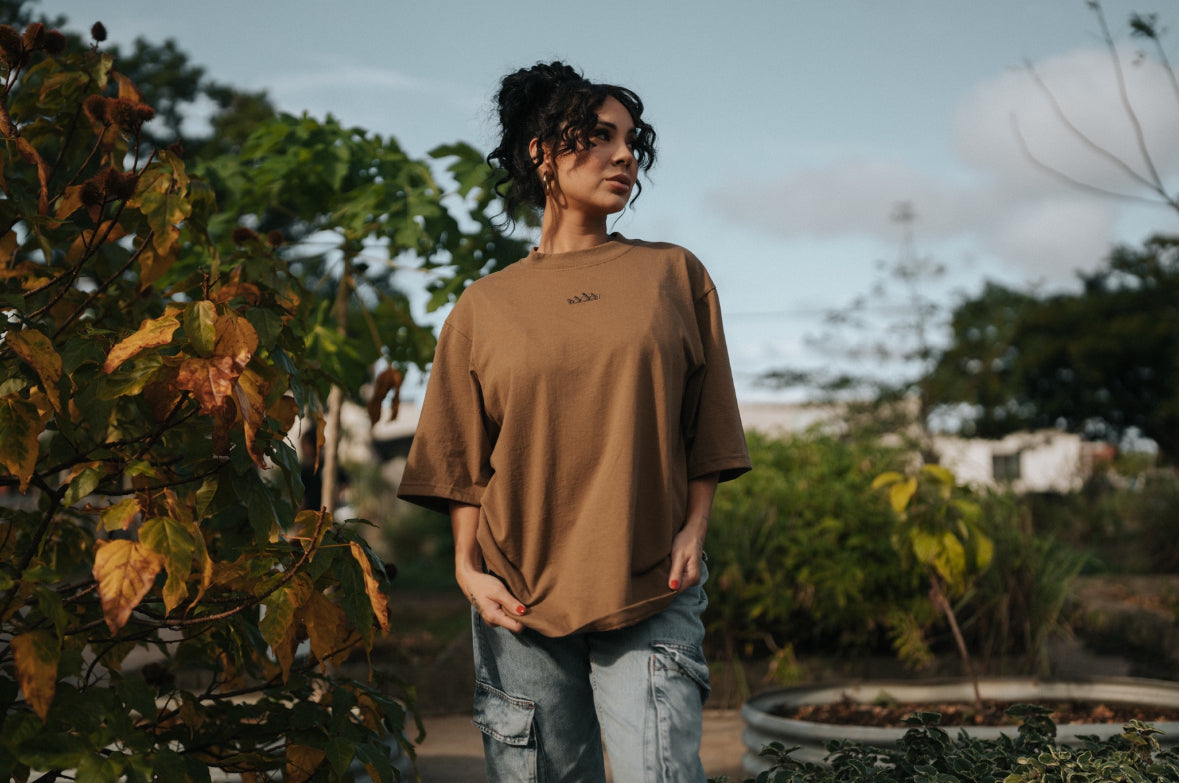 Premium Logo Oversized Tee - Latte