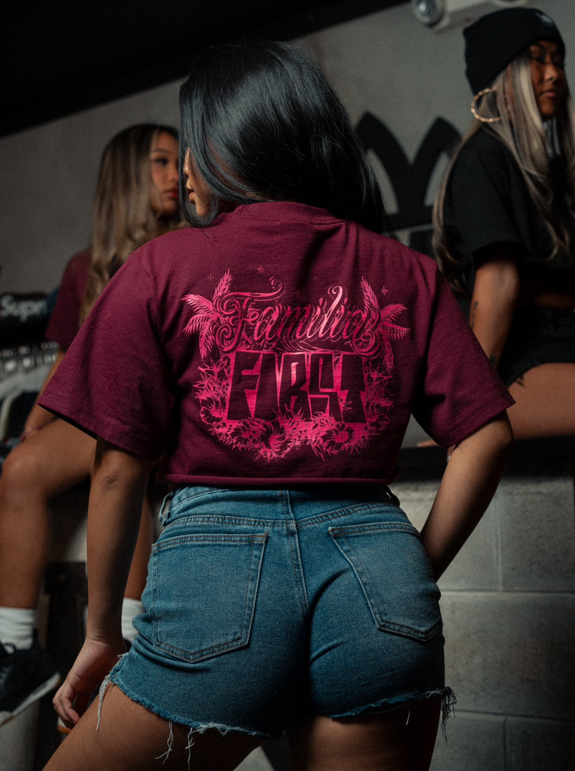 Familia First Tee - Fuschia on Maroon