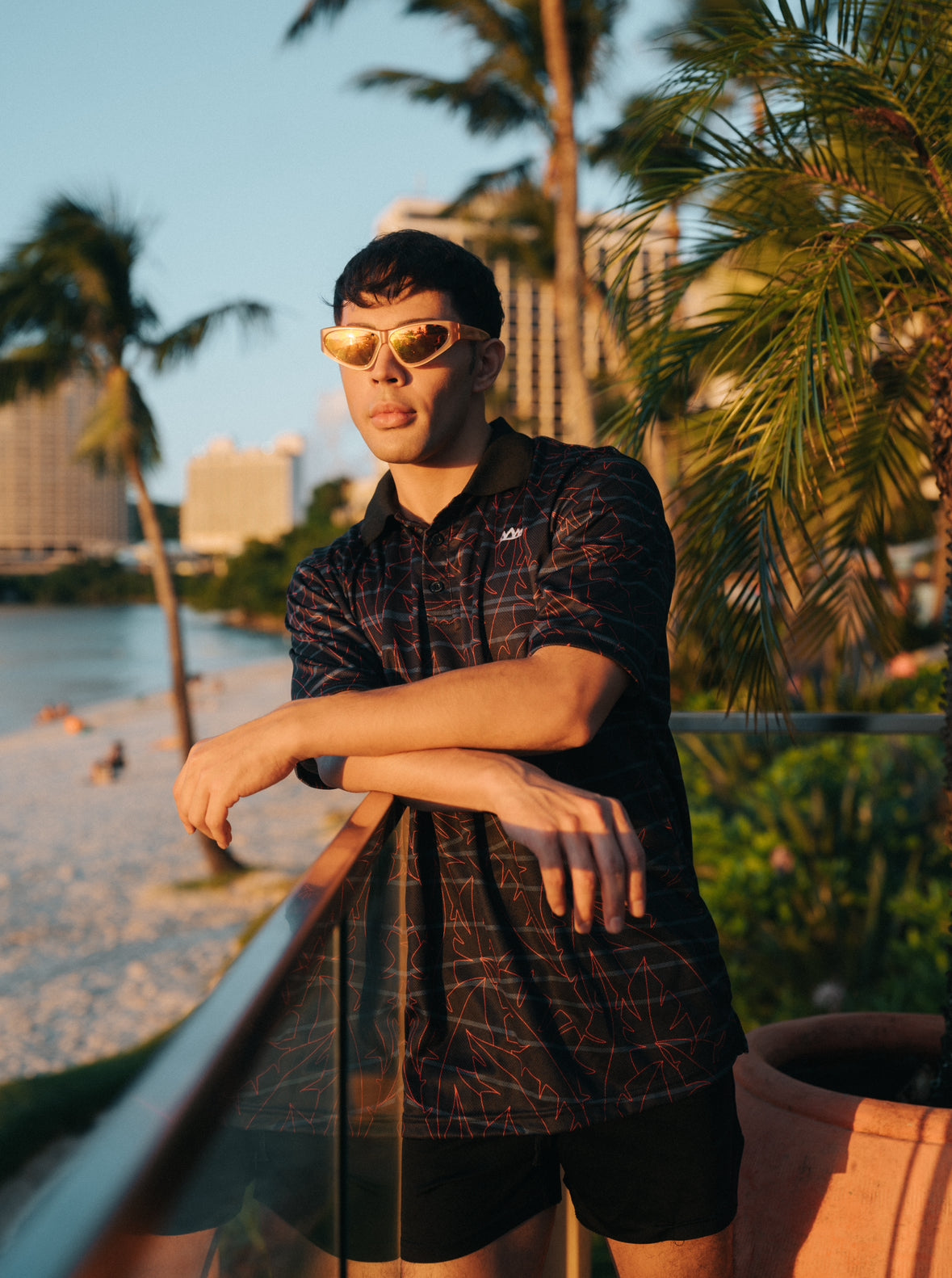 Standard Logo Polo-  Tropical Grid on Black