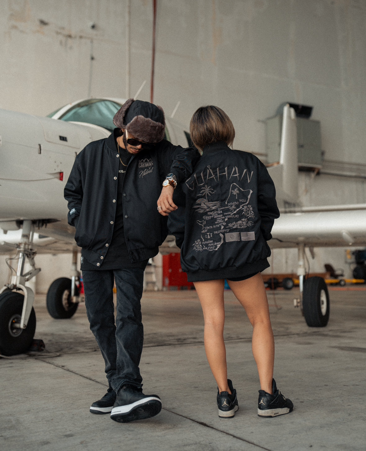 Map of Guam Matte Bomber Jacket - Gunmetal on Black