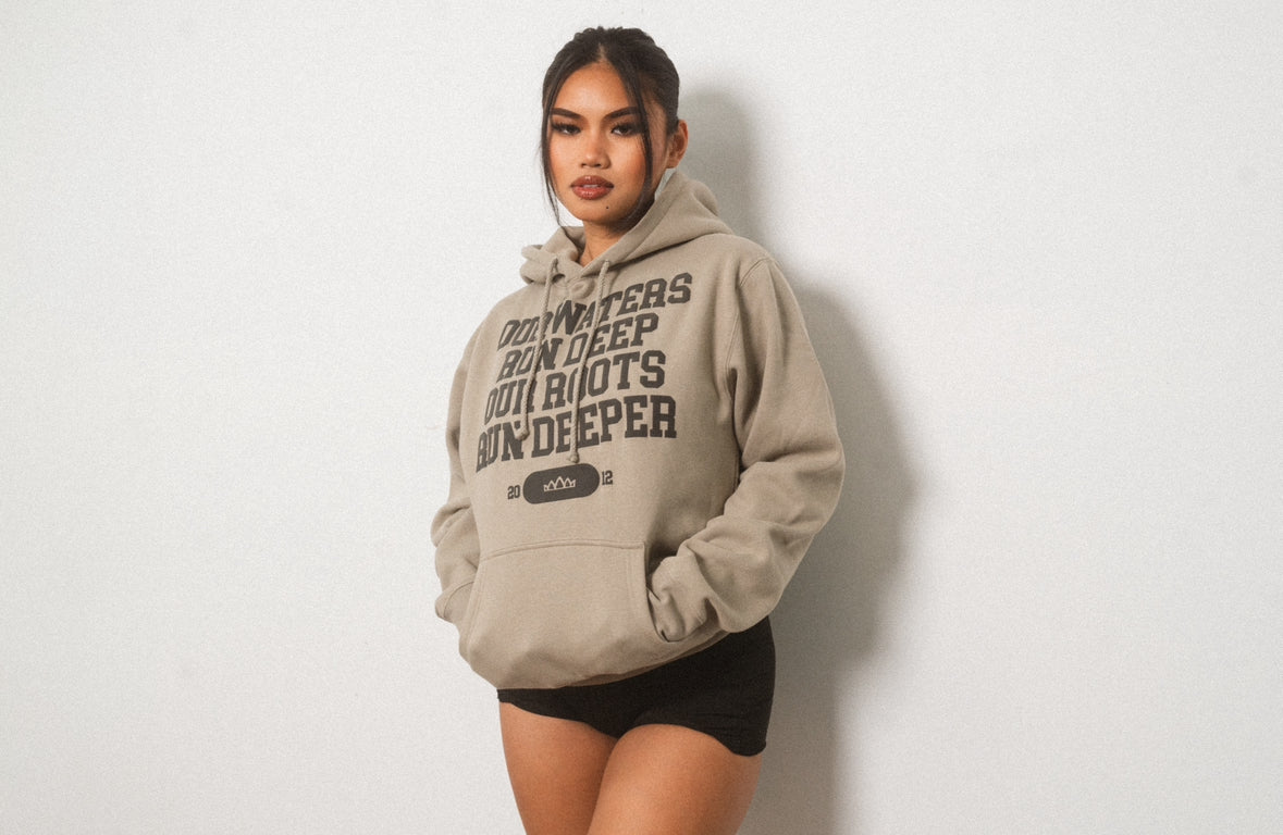 Deeper Roots Motto Hoodie - Comfy Concrete