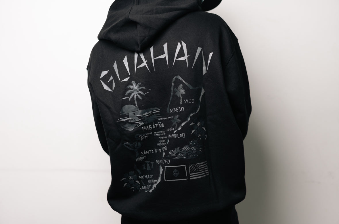 Map of Guam Hoodie - Gunmetal on Black