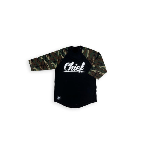 Chief Logo Raglan Tee: Black w/ Camo