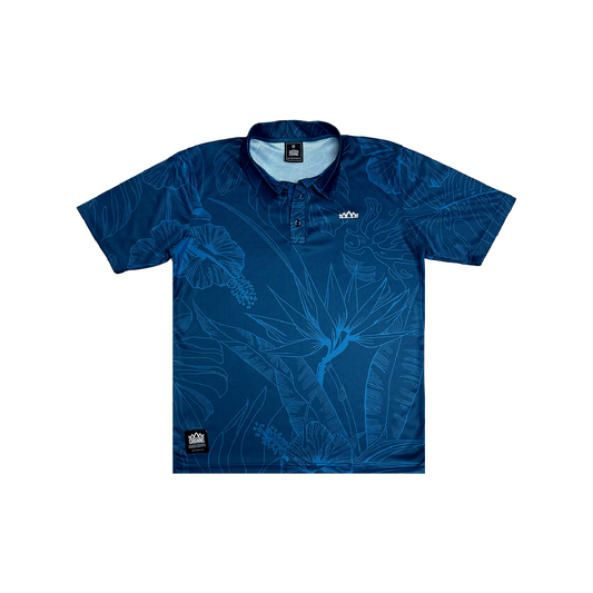 Marianas Floral Performance Polo - Pacific Blue