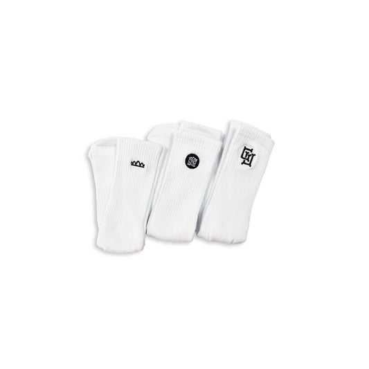 Logo Collection Embroidered Socks - 3 Pack (White)