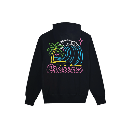 Waves of Neon Zip Up Hoodie- Black